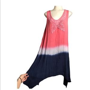 Beach | Crochet Butterfly Chest Detail Ombre pink to blue asymmetrical dress •